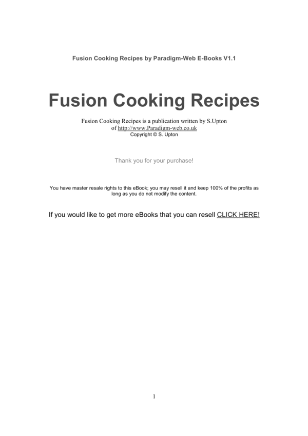 Product picture Fusion Cooking Recipes (*NEW* E-Book with Resale Rights)
